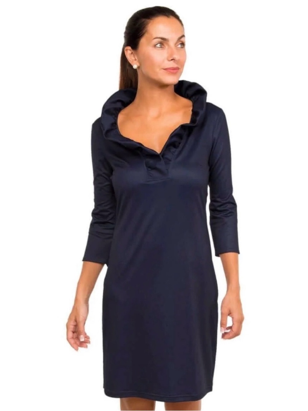 Gretchen Scott RuffNeck Jersey Navy Dress size Medium